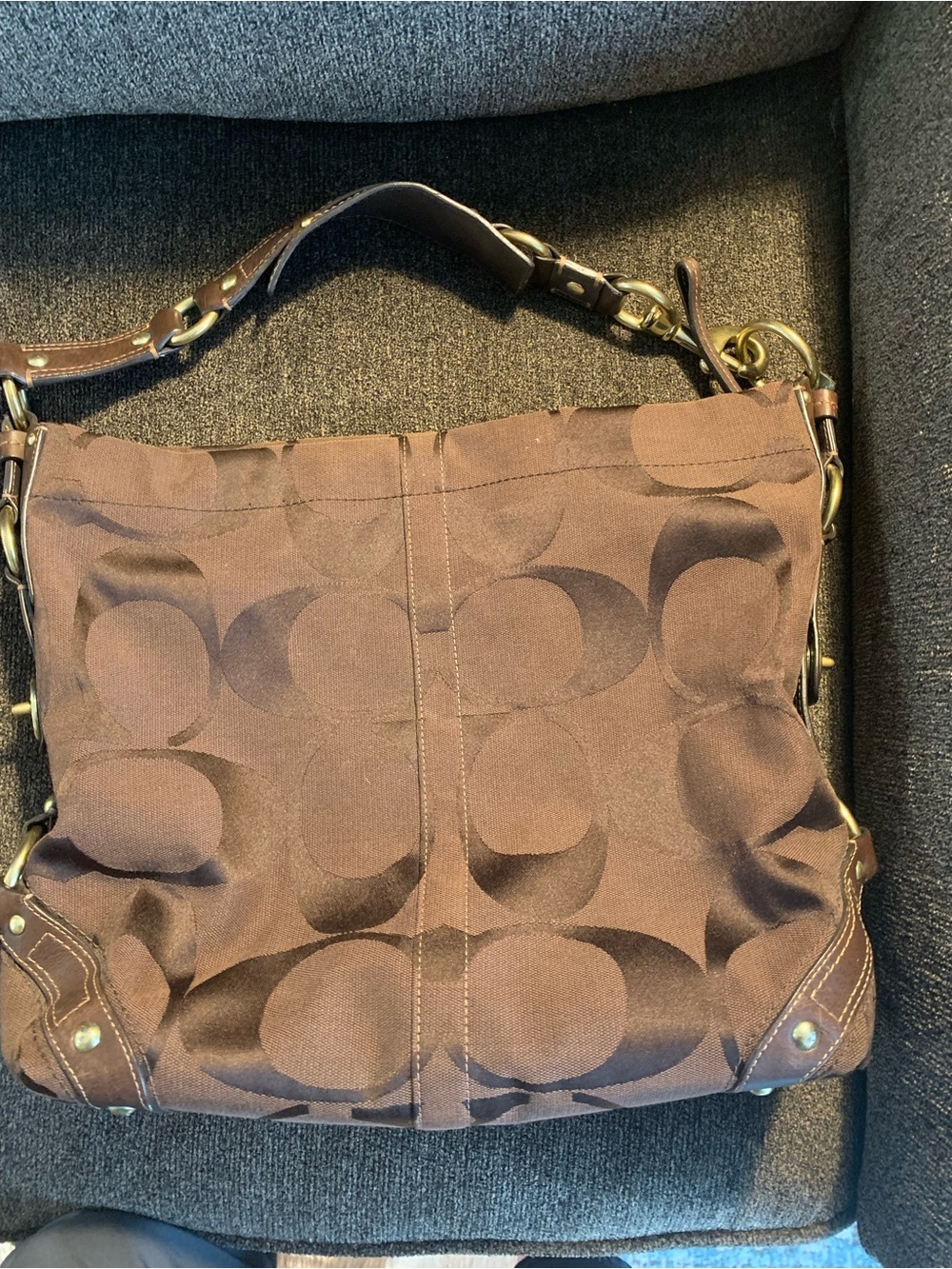 Coach Carly Heavy Leather and Brass Bag E0773-10620 Brown 13”X 14”
